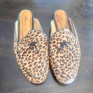 Peter Millar Leopard Calf Hair Slip On Slides Mules Flats Size 7.5 Bow Womens